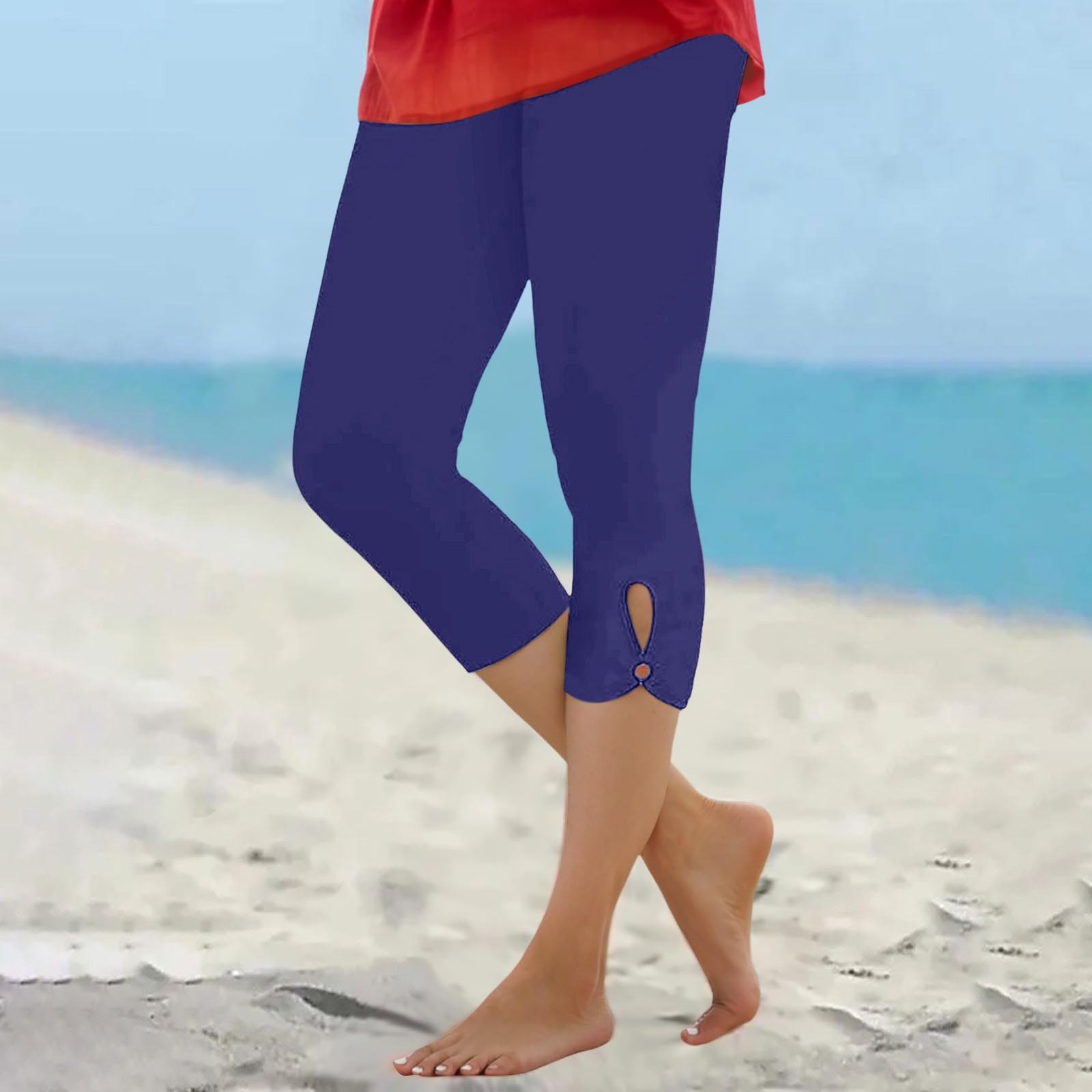 thumbnail image 2 of Leggings capri de compresión de cintura alta para mujer - Pantalones de yoga elásticos con bolsillos, mezcla de poliéster y spandex - Tallas M-XXXXL para hacer ejercicio/verano, 2 of 5